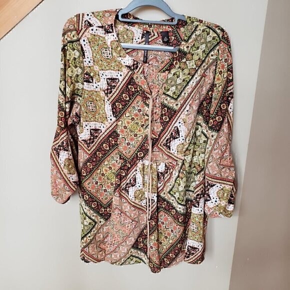Like New Skye's the Limit  Plus Size Patterned Flowy Long Sleeve Size 1X - Picture 1 of 7